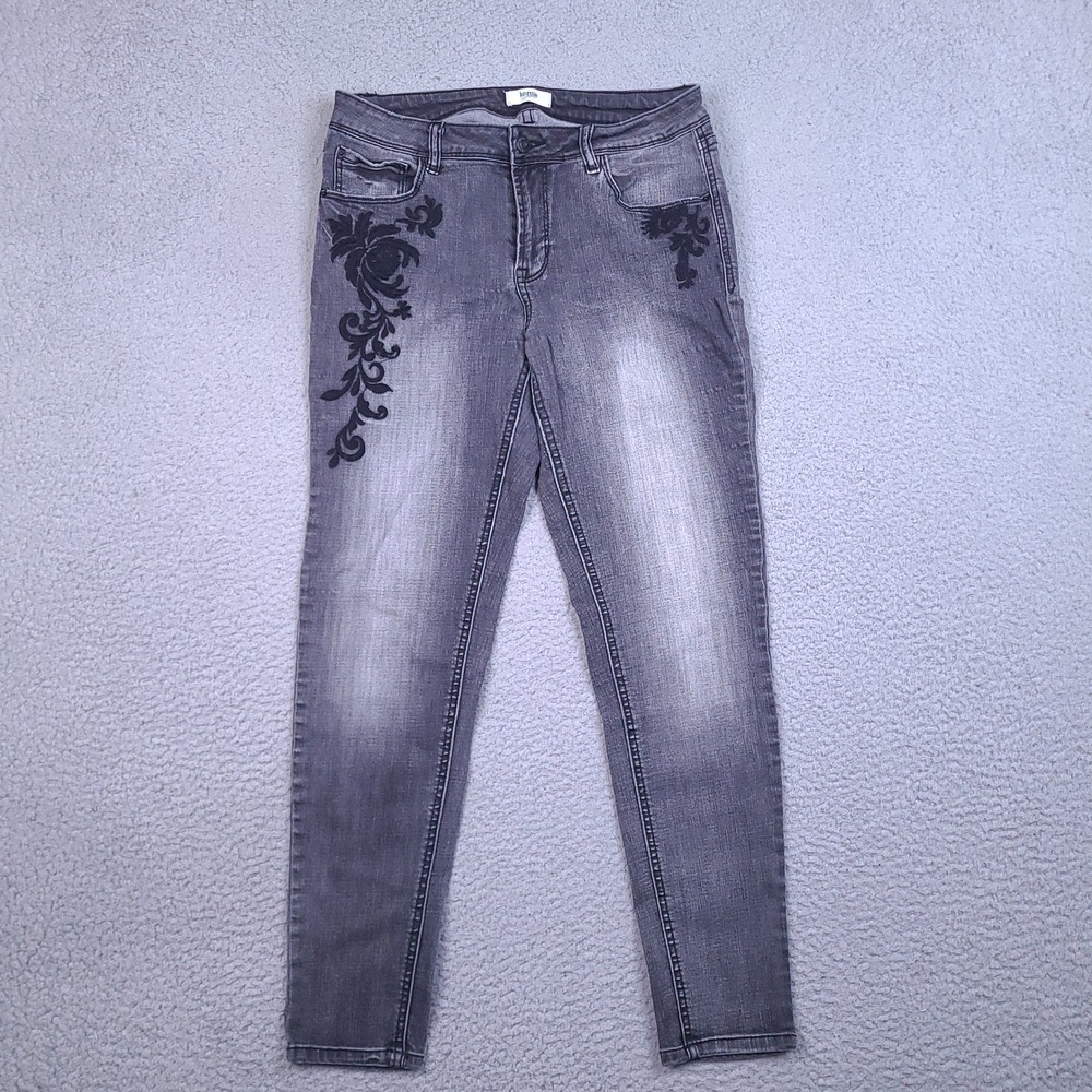 Kensie Jeans Womens 8/29 Gray Faded Embroidered Floral Skinny Denim Stretch